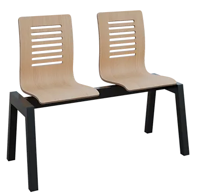 CARMEN 2, dřevěná lavice do čekárny, 2-sedák, dub bělený, kostra černá